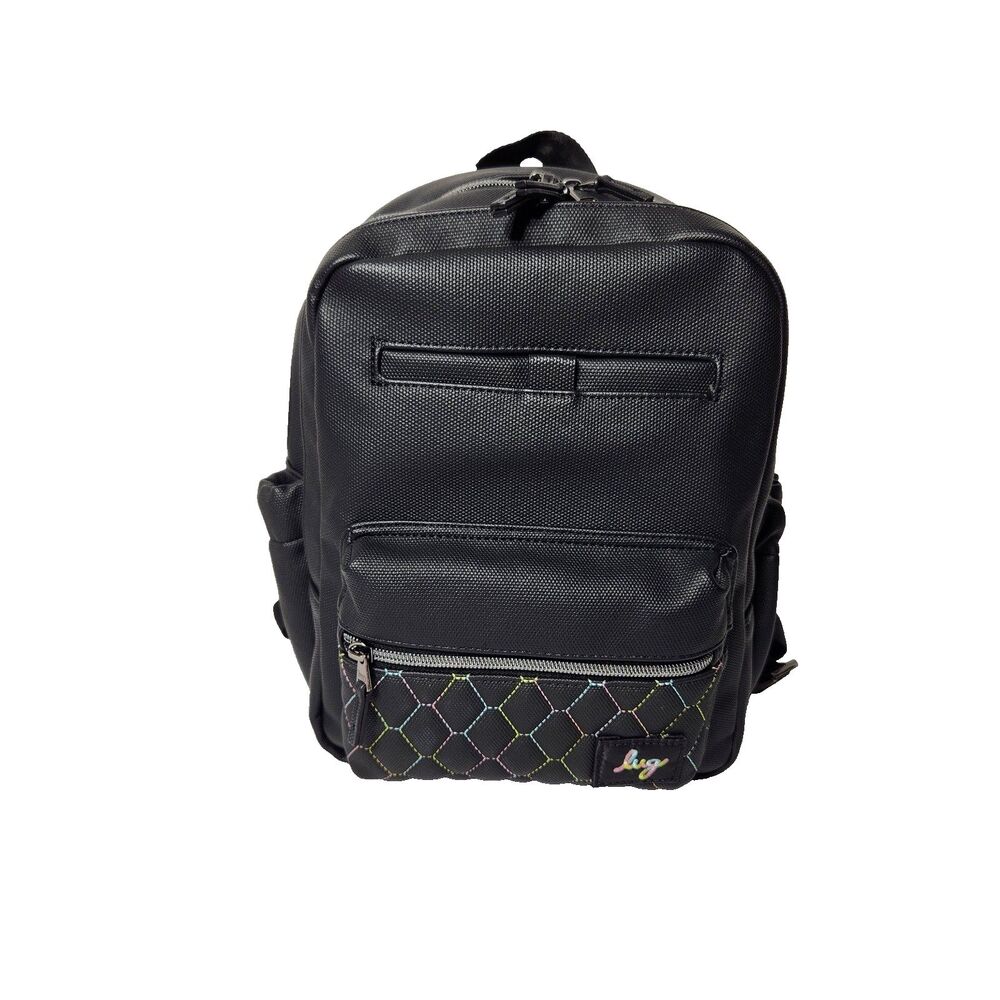 LUG Matte Luxe Cargo Mini Backpack Volley Black Vegan Faux Leather Top Handle